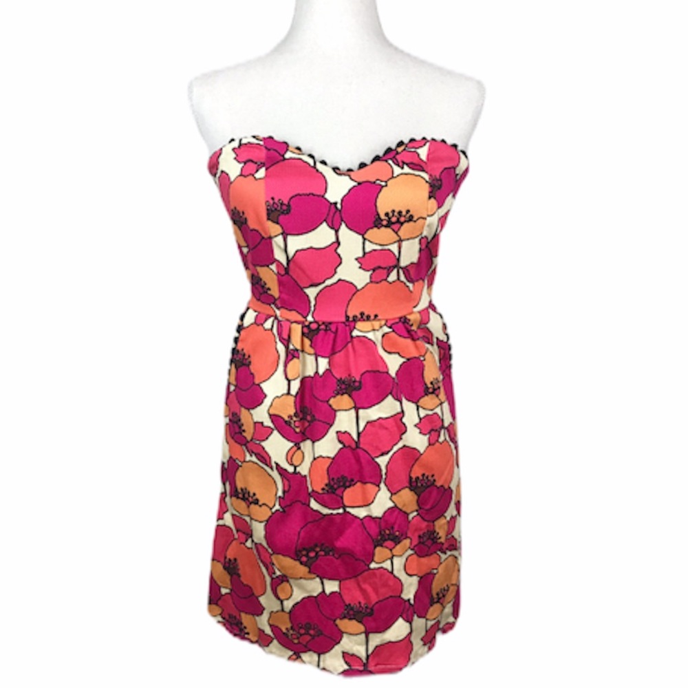Judith March Poppy retro floral Strapless dress